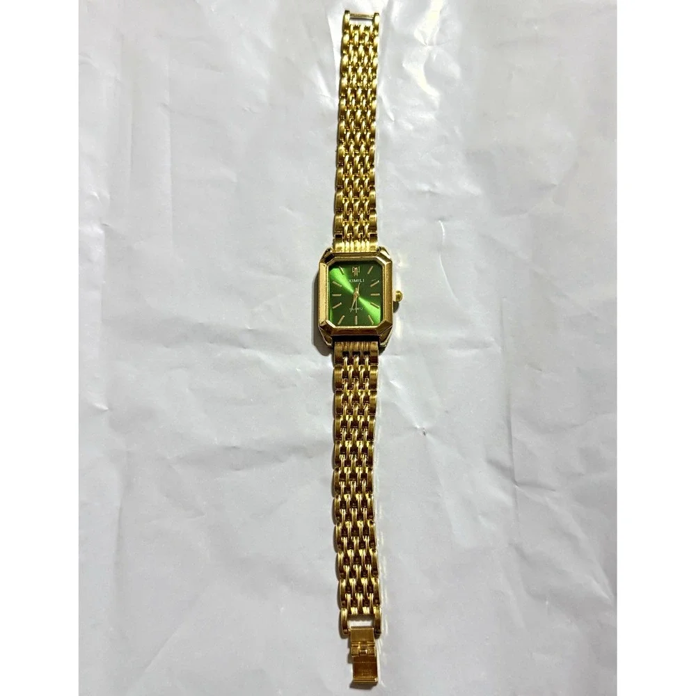 XIMILI Women's Quartz Gold Tone Bracelet Watch Green Dial Rectangular Dress